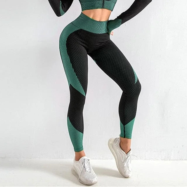 BLACK/GREEN SCULPT CONTOUR SCRUNCH BUTT LEGGINGS